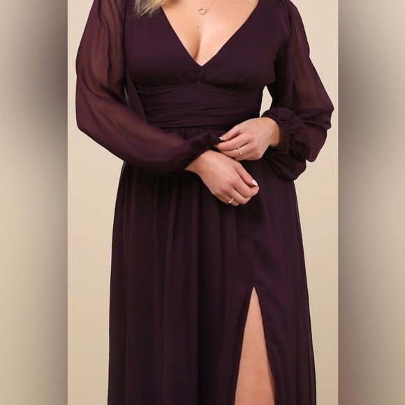 Lulus - Enchant My Love Dark Purple V-Neck Long Sleeve Maxi Dress - Small - Picture 11 of 11